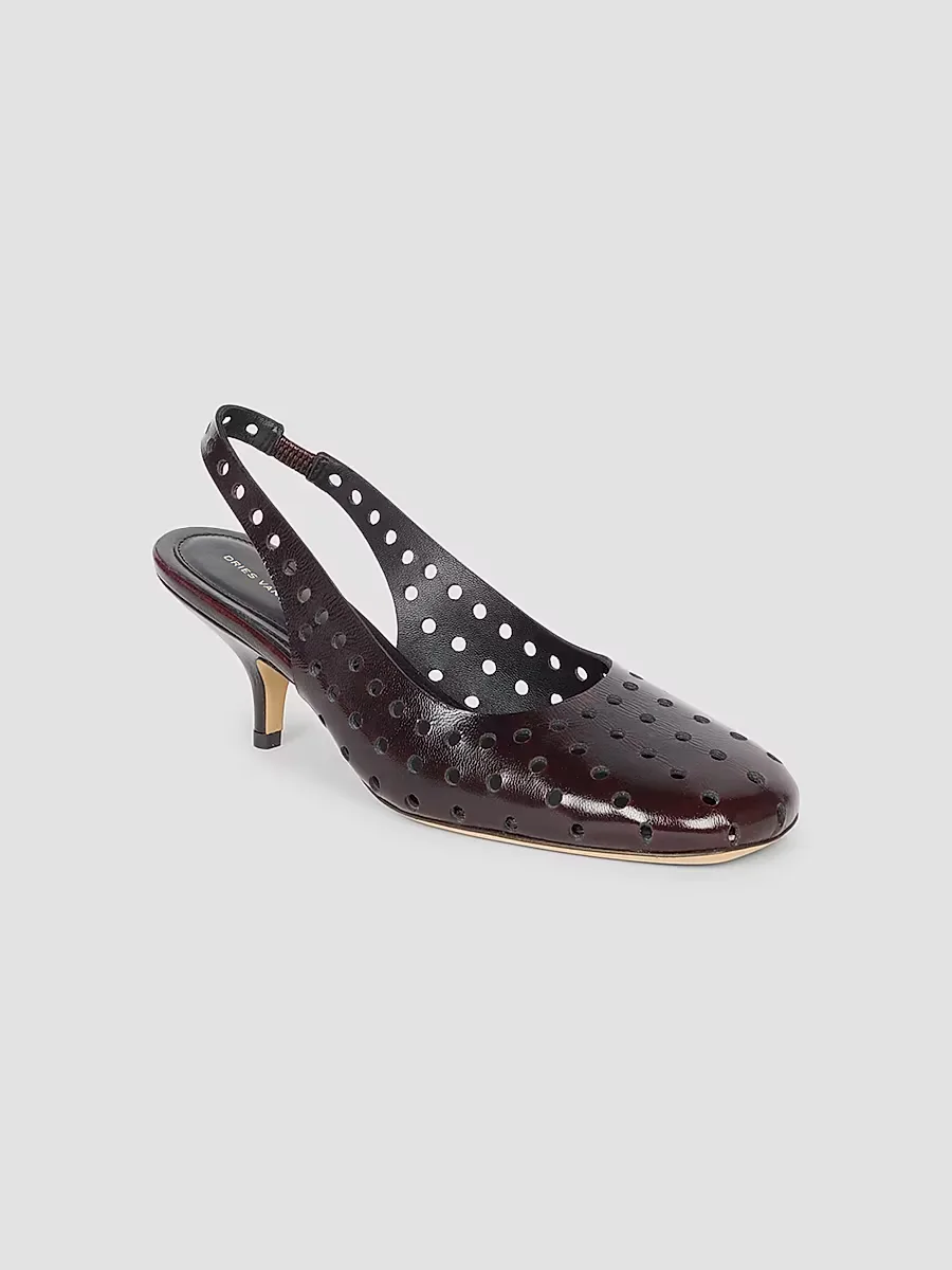 65MM Eyelet Leather Slingback Pumps by Dries Van Noten