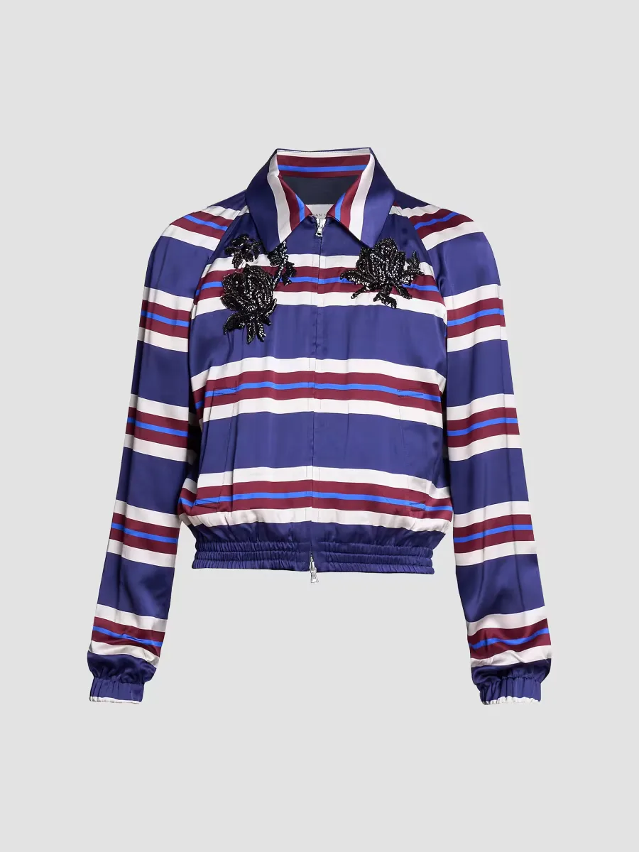 Embellished Striped Satin Jacket by Dries Van Noten