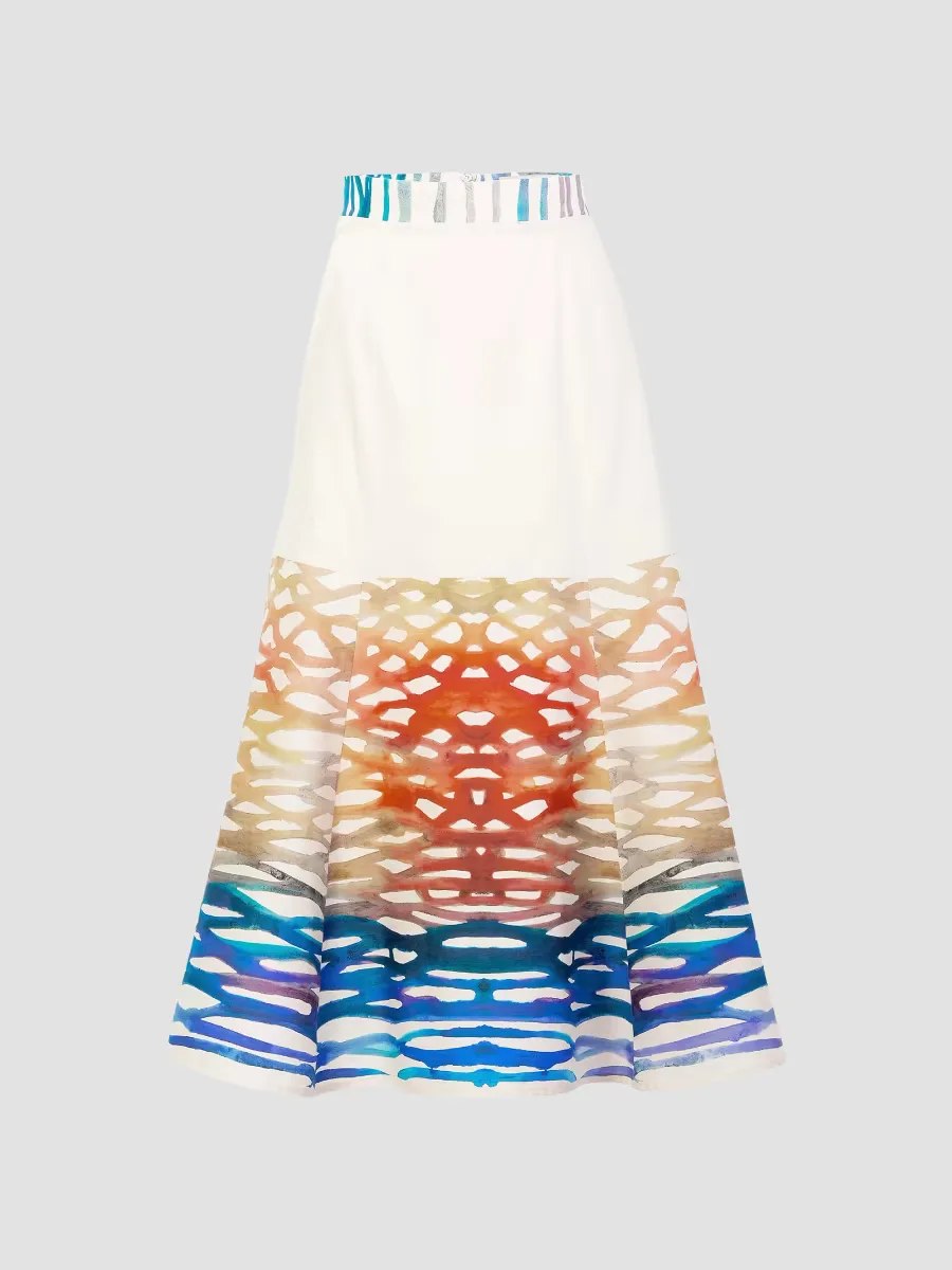 Erin Coral Printed Cotton Midi-Skirt by Silvia Tcherassi