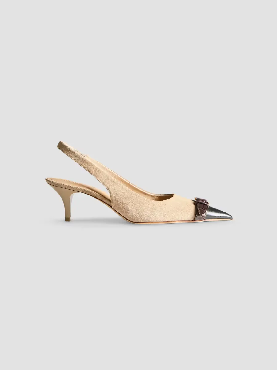 Buckle Suede & Leather Slingback Pumps