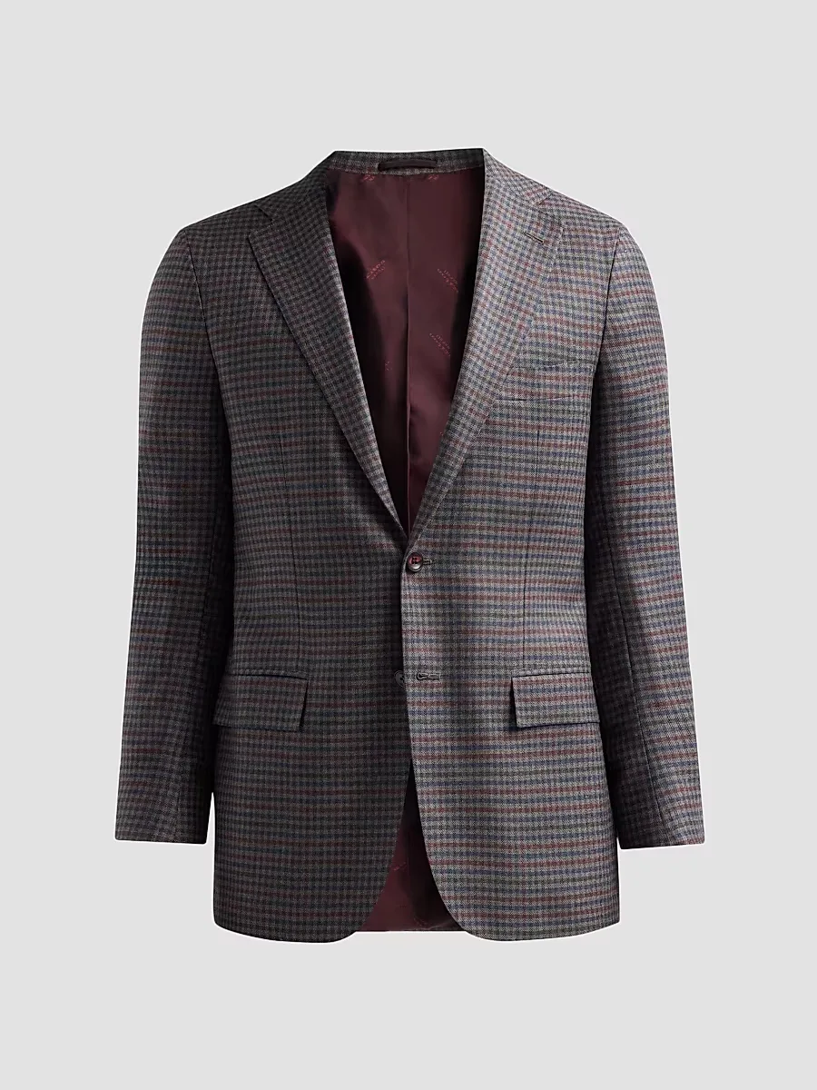 Cashmere Gingham Single-Breasted Sport Coat by Kiton