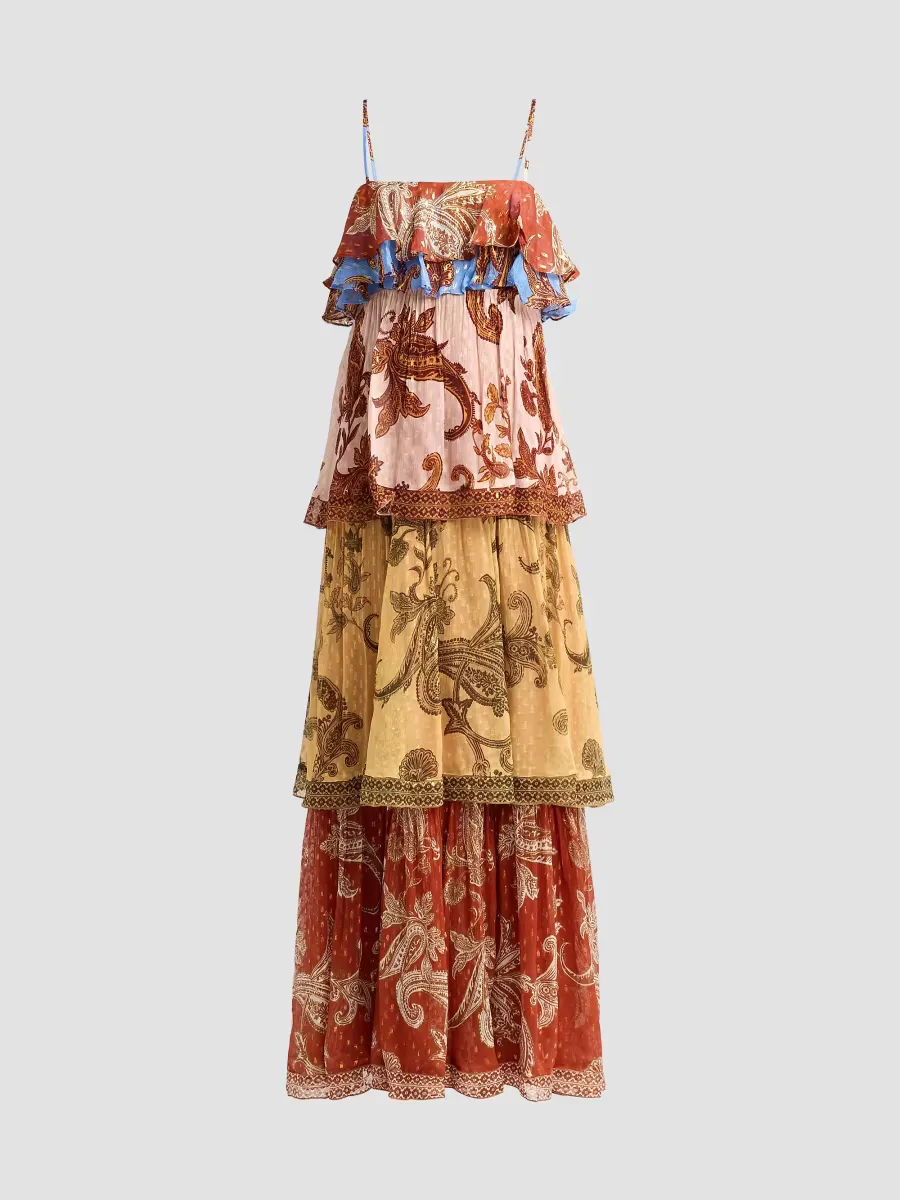 Printed Tiered Maxi Dress by Hemant & Nandita