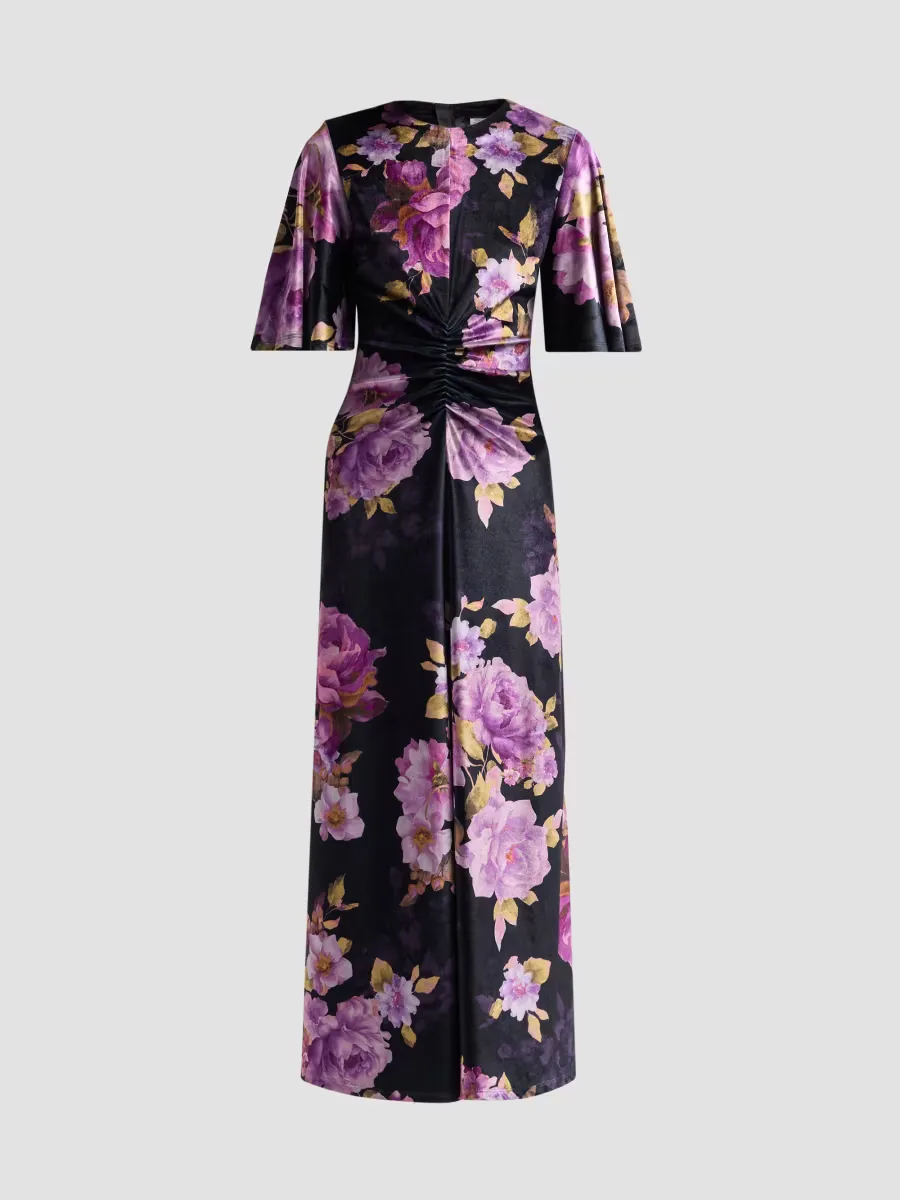 Floral Ruched Maxi Dress by Hemant & Nandita