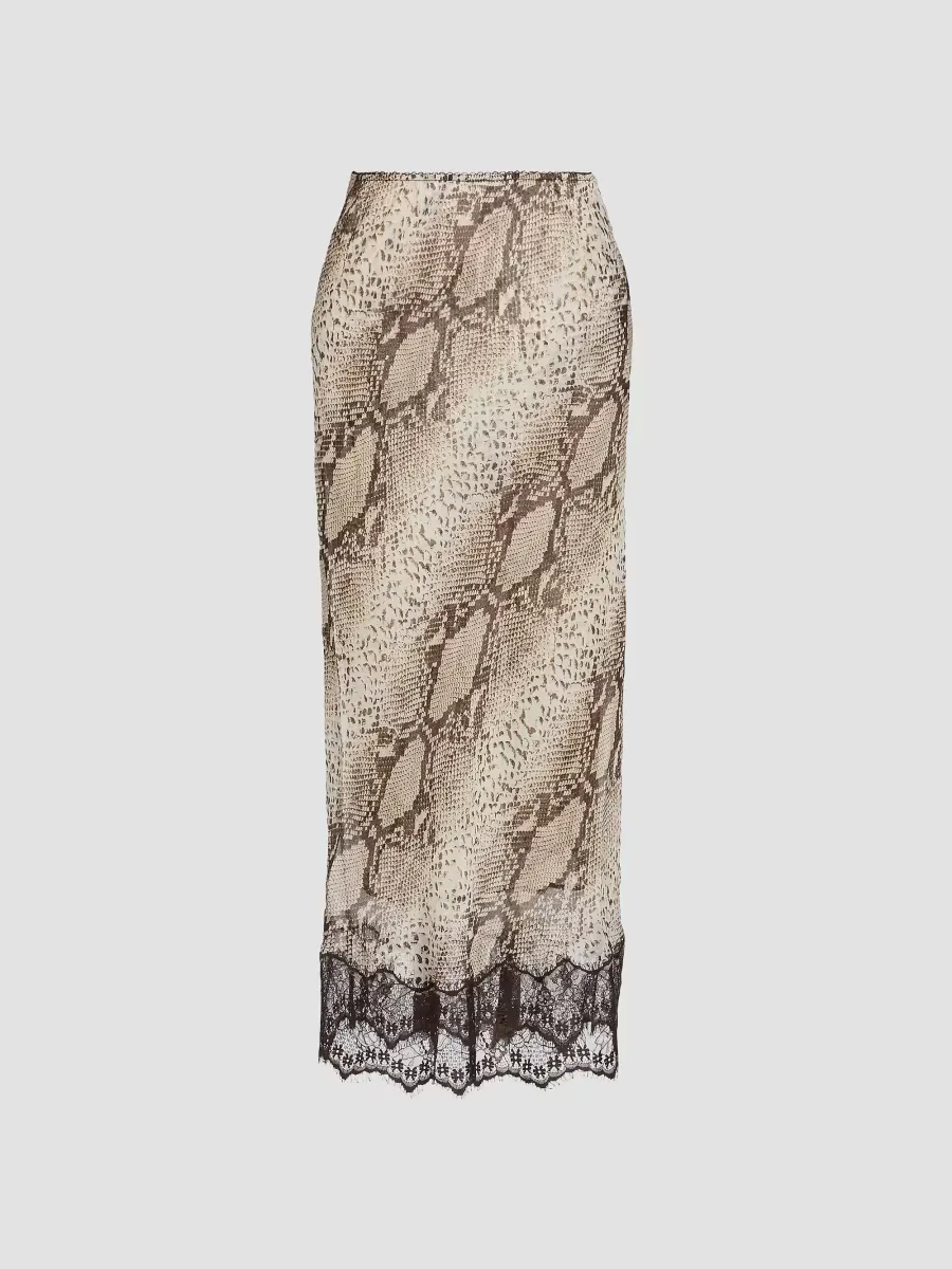 Briva Snakeskin-Print Silk Midi-Skirt by Ronny Kobo