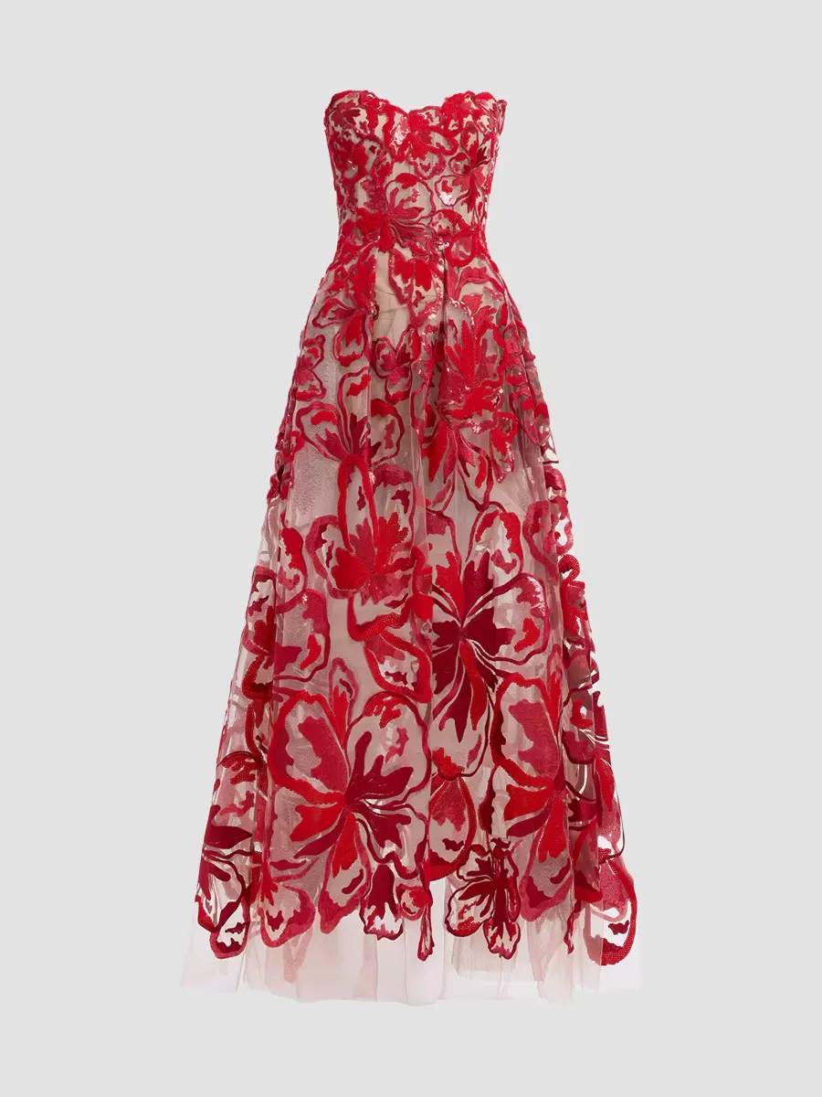 Velvet & Sequins Embroidered Tulle Gown by Elie Saab