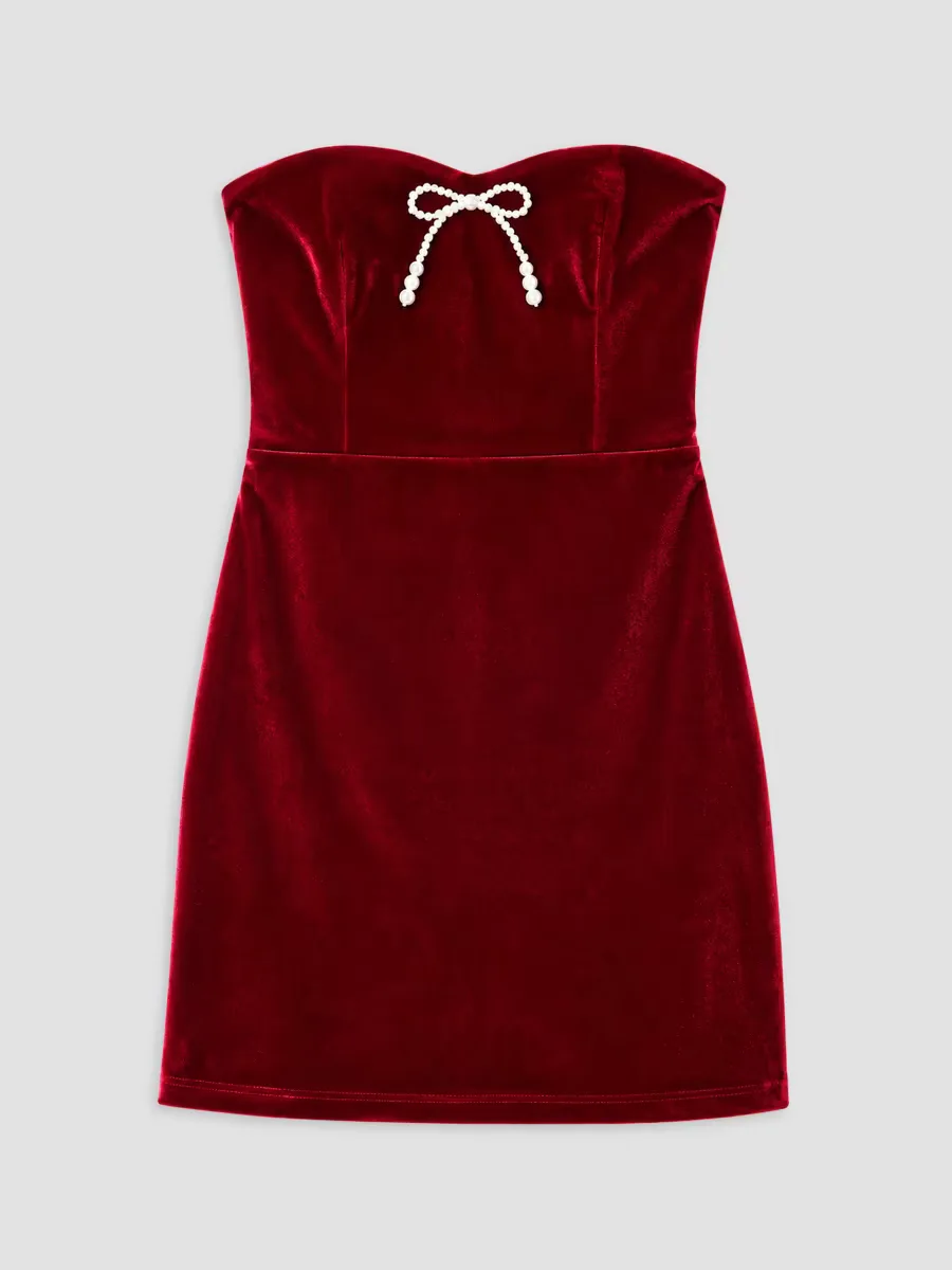 Ella Velour Diamonte Bow-Accented Dress by Theme