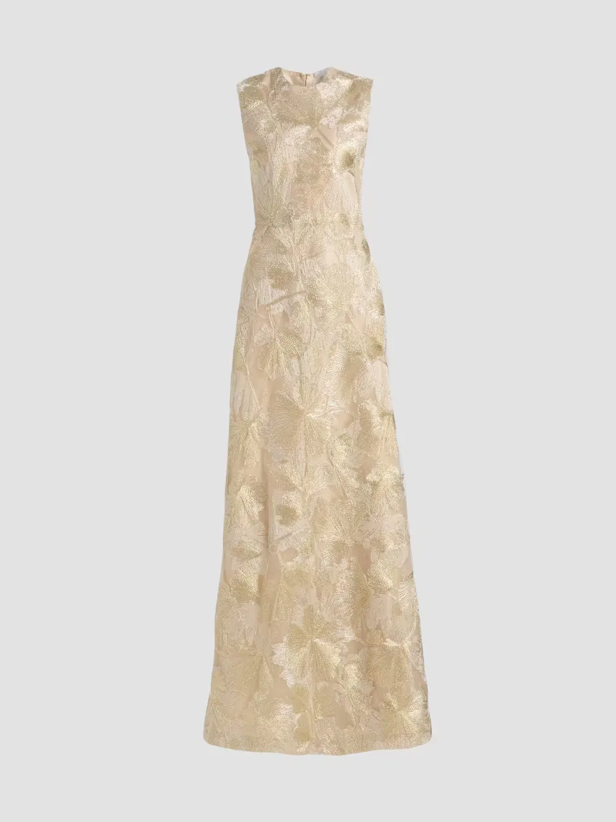 Raffia Metallic Sleeveless A-Line Gown by Reem Acra
