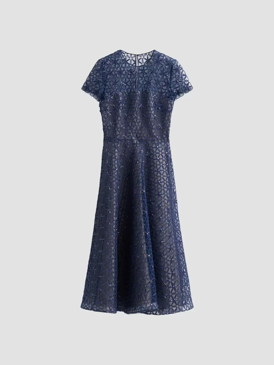 Floral Corded A-Line Cocktail Dress