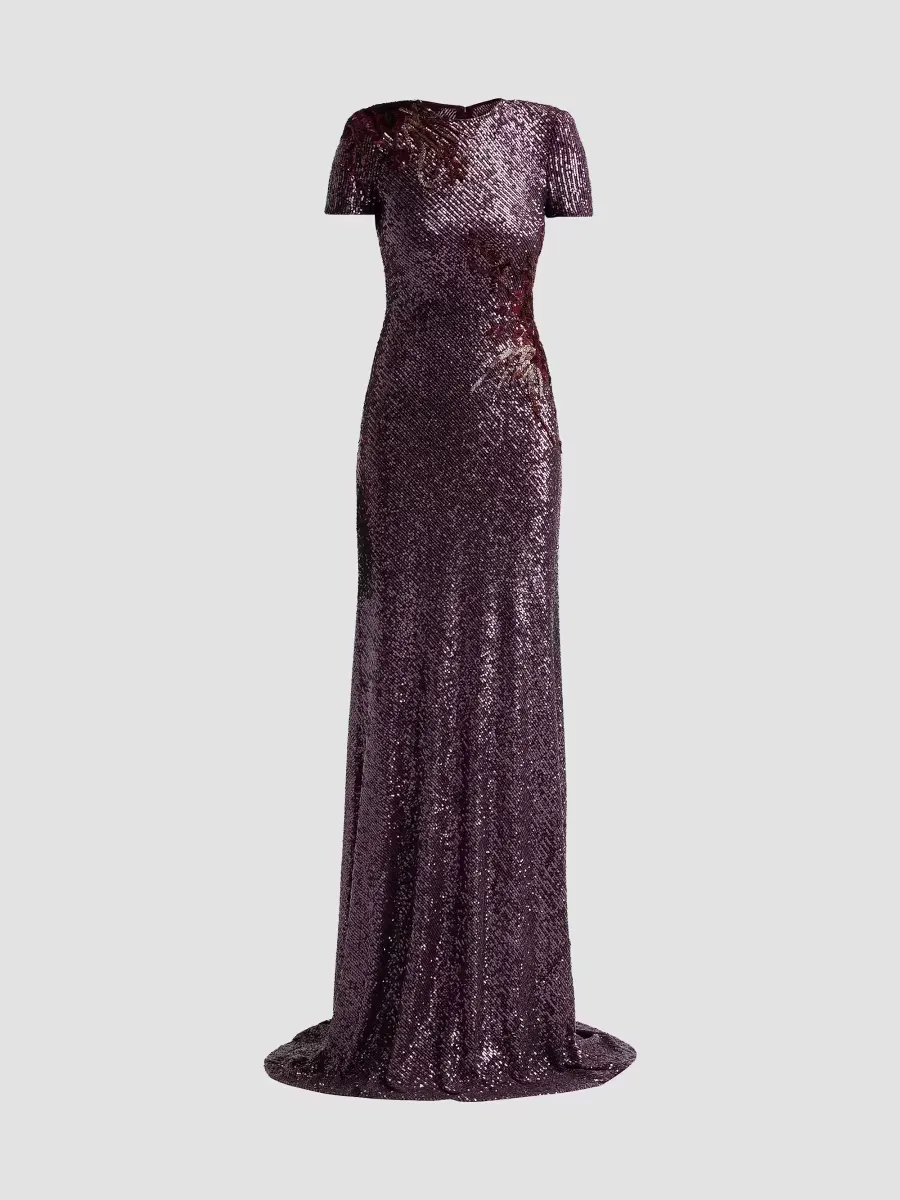 Sequined Beaded Flower A-Line Gown by Naeem Khan