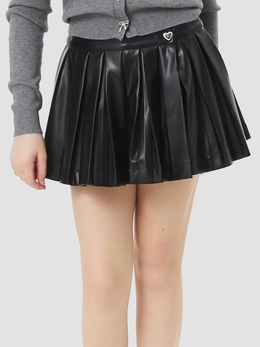Jane Faux Leather Pleated Skort by Theme