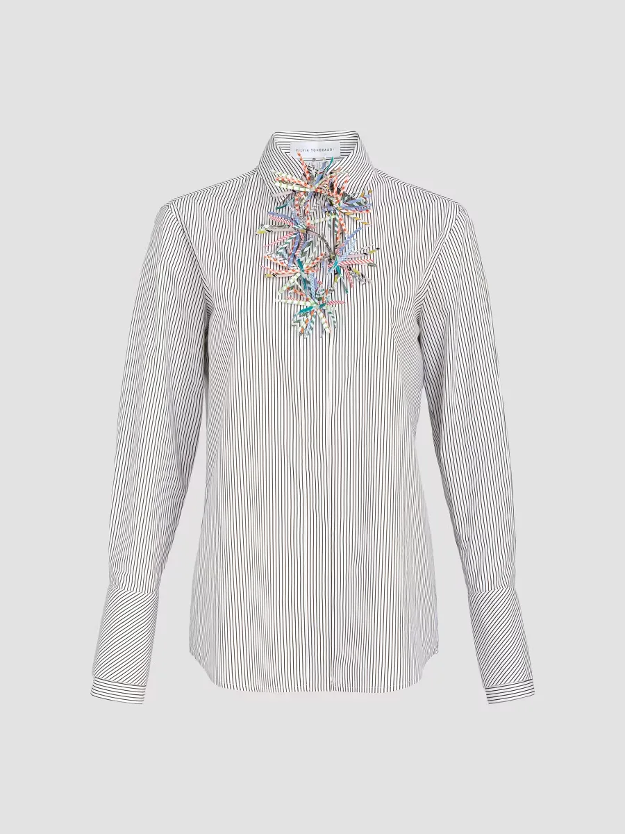 Karena Appliquéd Striped Cotton Shirt by Silvia Tcherassi