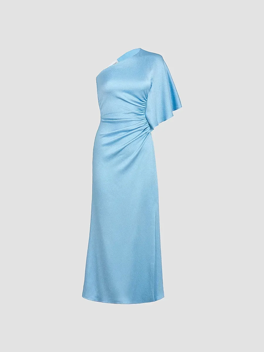 Oby Ruched Satin One-Shoulder Maxi Dress by Silvia Tcherassi