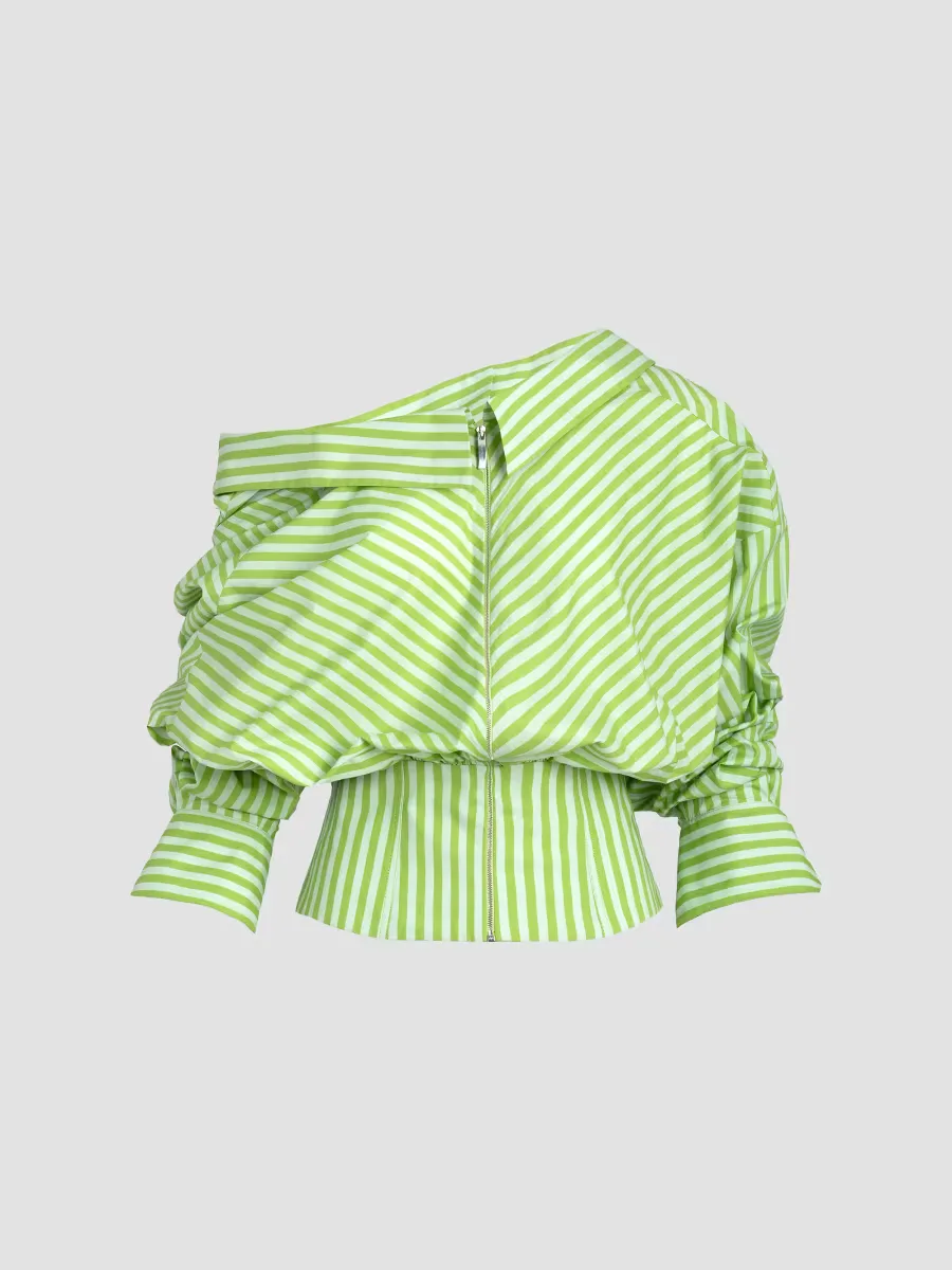 Skye Striped Cotton Asymmetric Blouse by Silvia Tcherassi