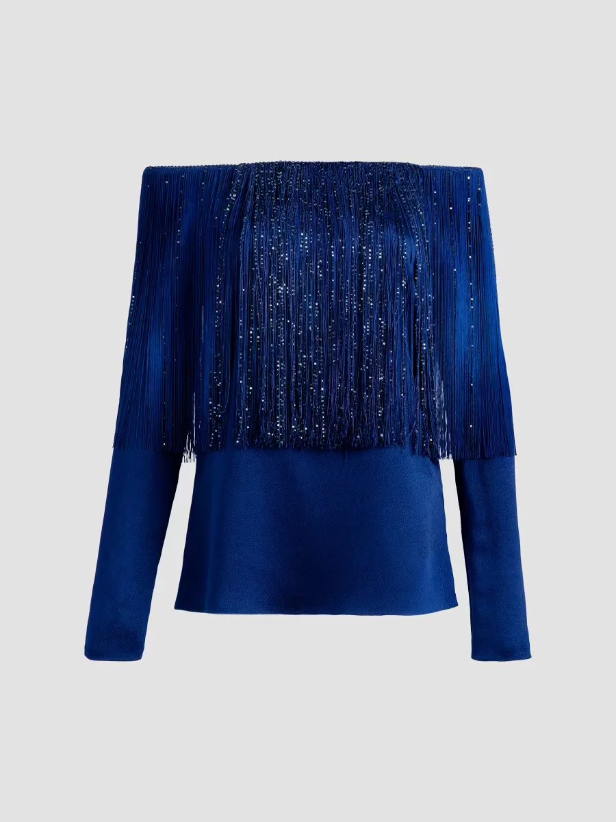 Belinda Metallic Fringe Off-the-Shoulder Blouse by Silvia Tcherassi