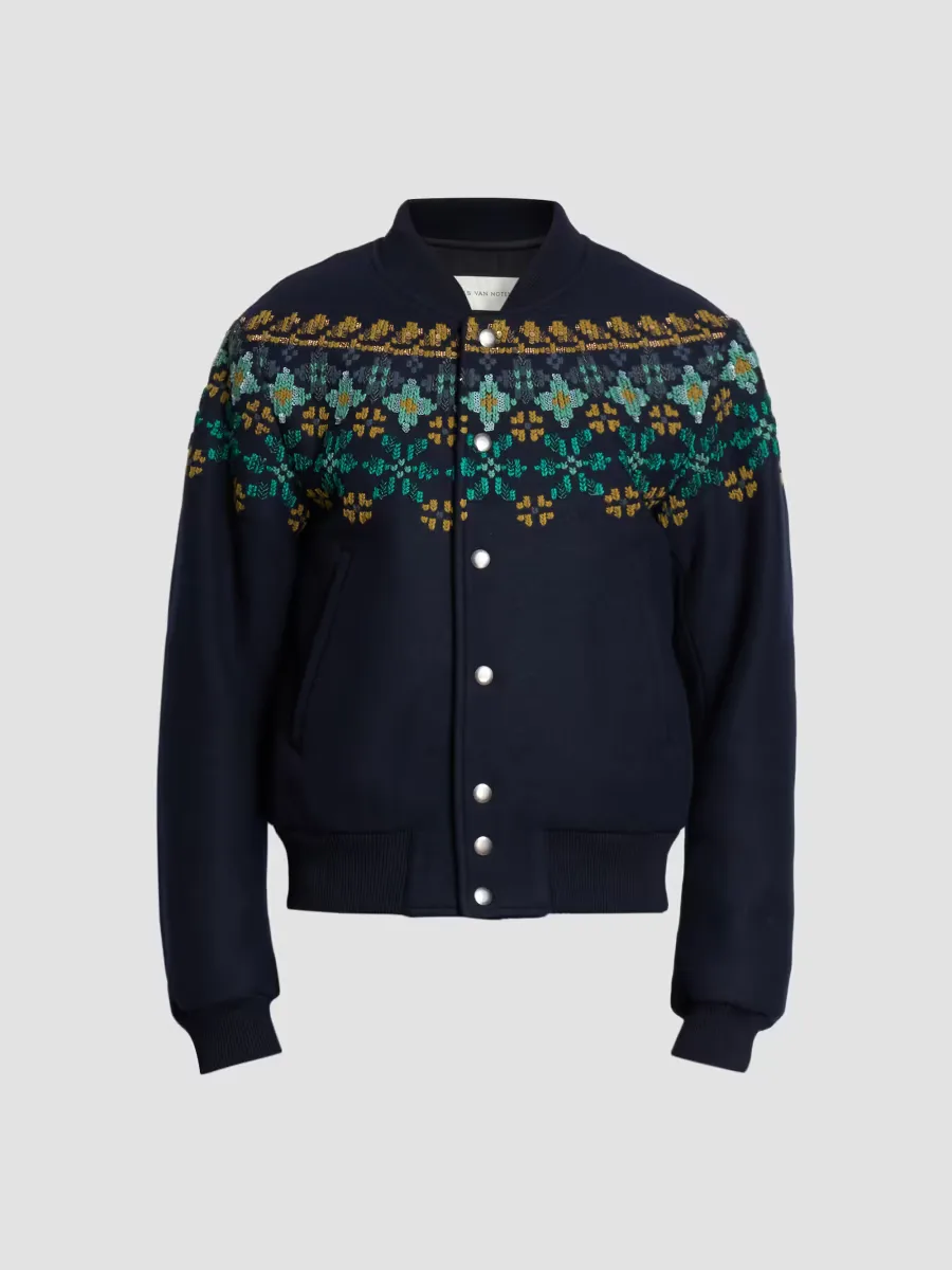 Valtor Wool-Blend Intarsia-Knit Bomber Jacket by Dries Van Noten
