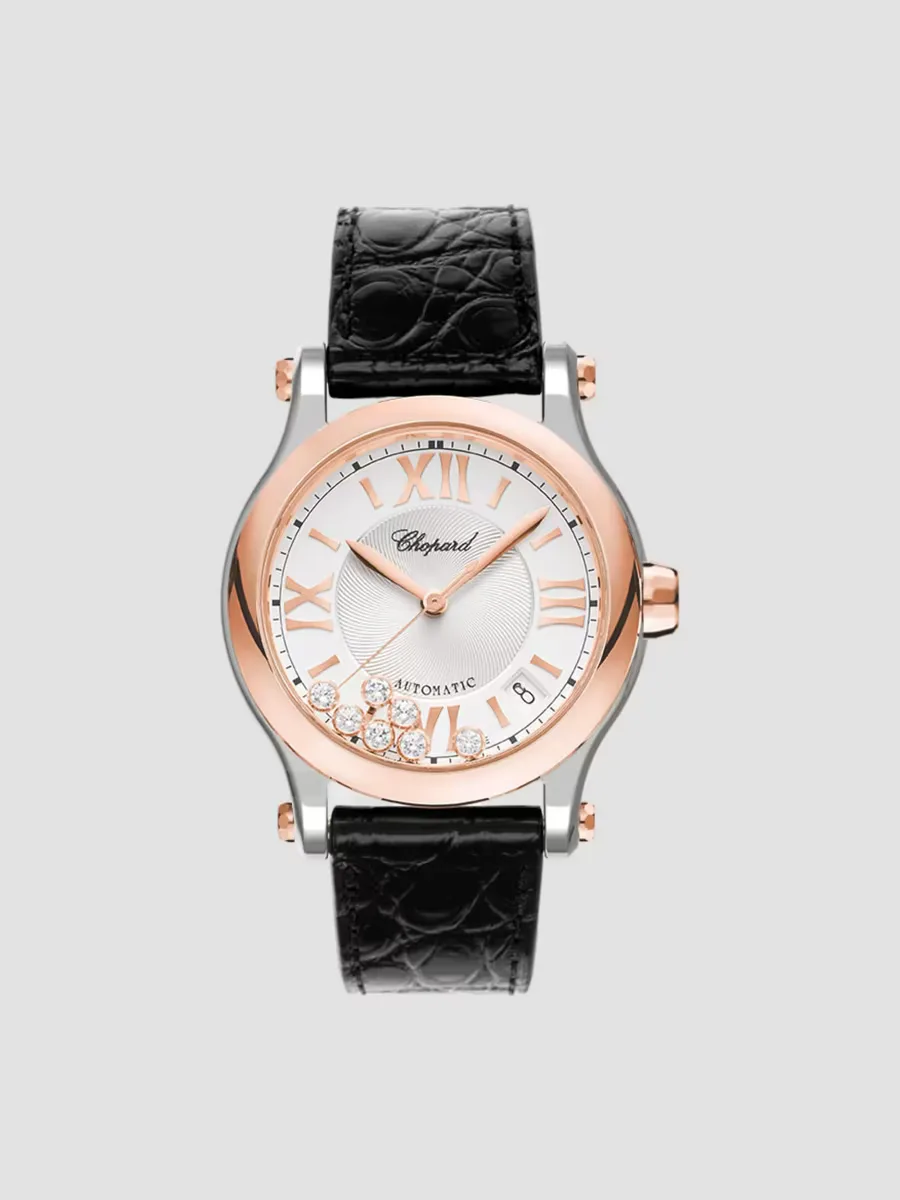 Happy Sport 18K Rose Gold, Stainless Steel, Diamond & Leather-Strap Watch by Chopard