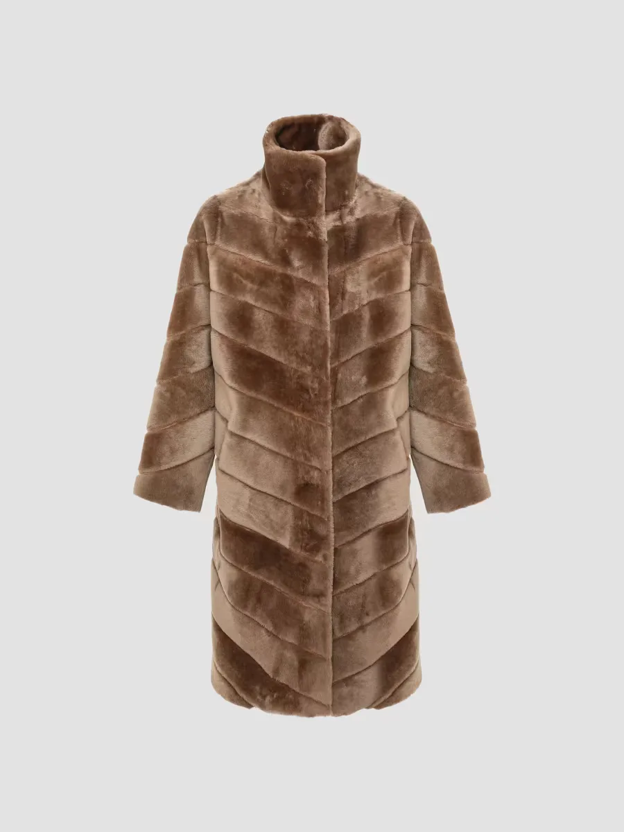 Reversible Merino Shearling Lamb Chevron Short Coat by Gorski