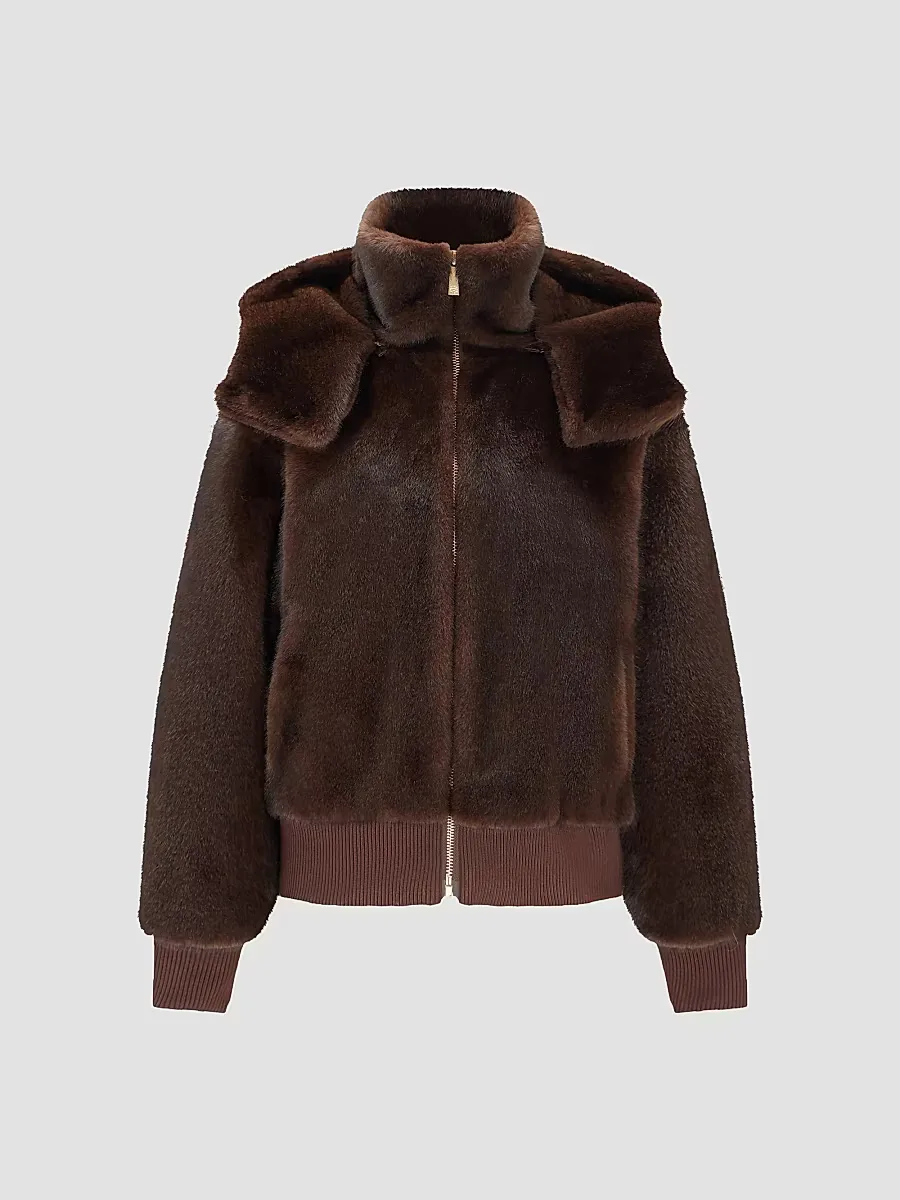Mink Hooded Jacket with Knitted Cuffs and Bottom by Lyla Grant