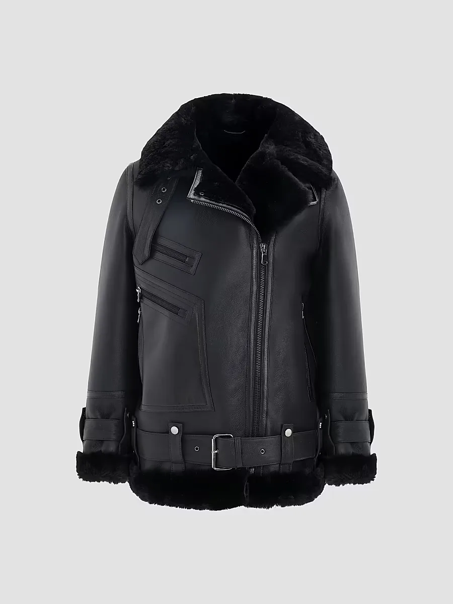 Select Shearling Lamb Moto Zip Jacket by Gorski