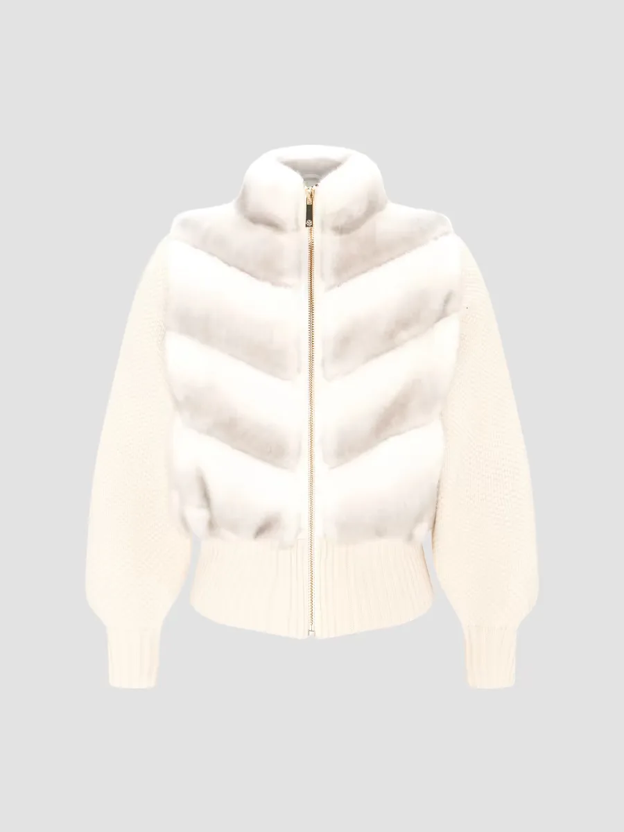 Faux Fur Mink Jacket with Knit Wool Sleeves by Lyla Grant