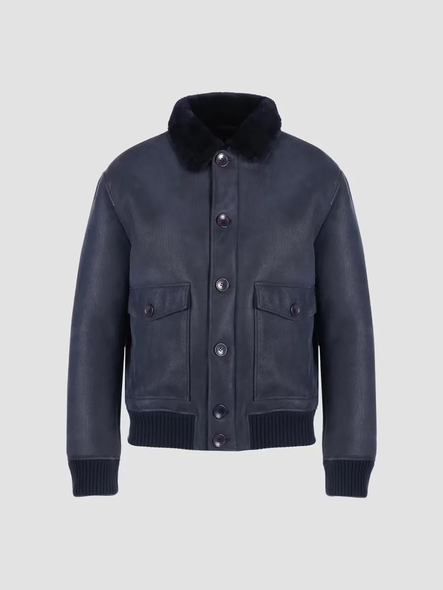 Embossed Merino Shearling Lamb Bomber Jacket