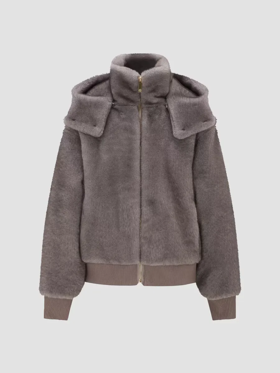 Faux Fur Mink Hooded Jacket with Knitted Cuffs and Bottom by Lyla Grant