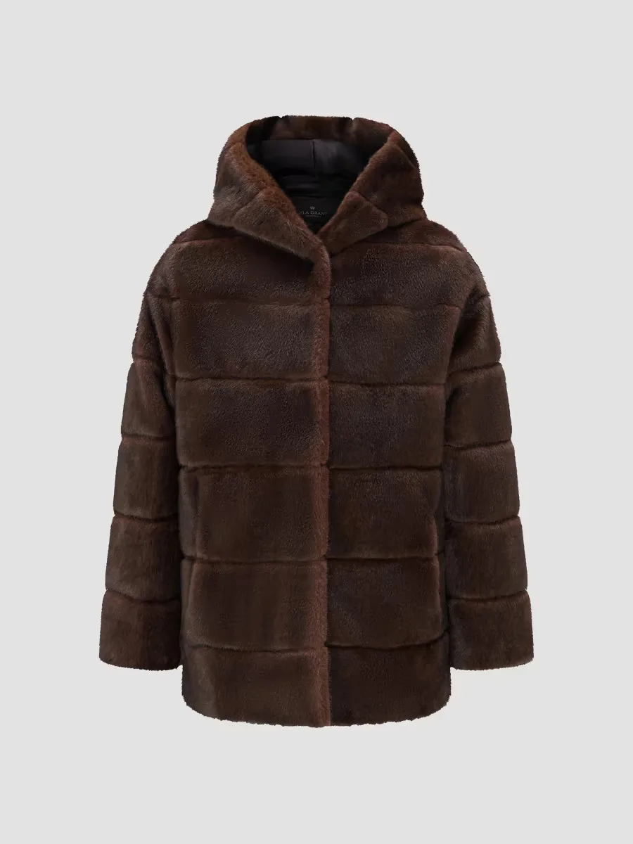 Faux Fur Mink Jacket with Hood by Lyla Grant
