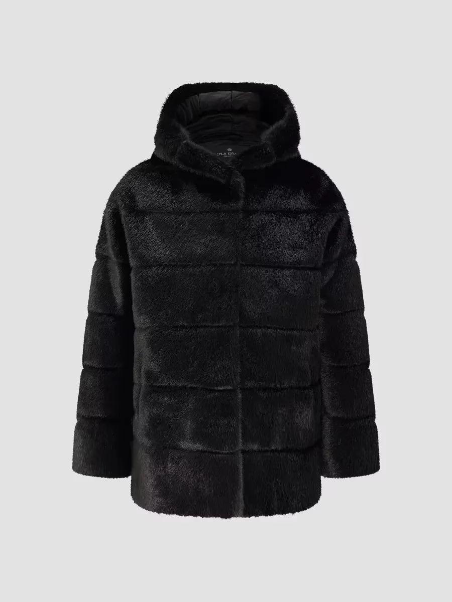 Faux Fur Mink Jacket with Hood