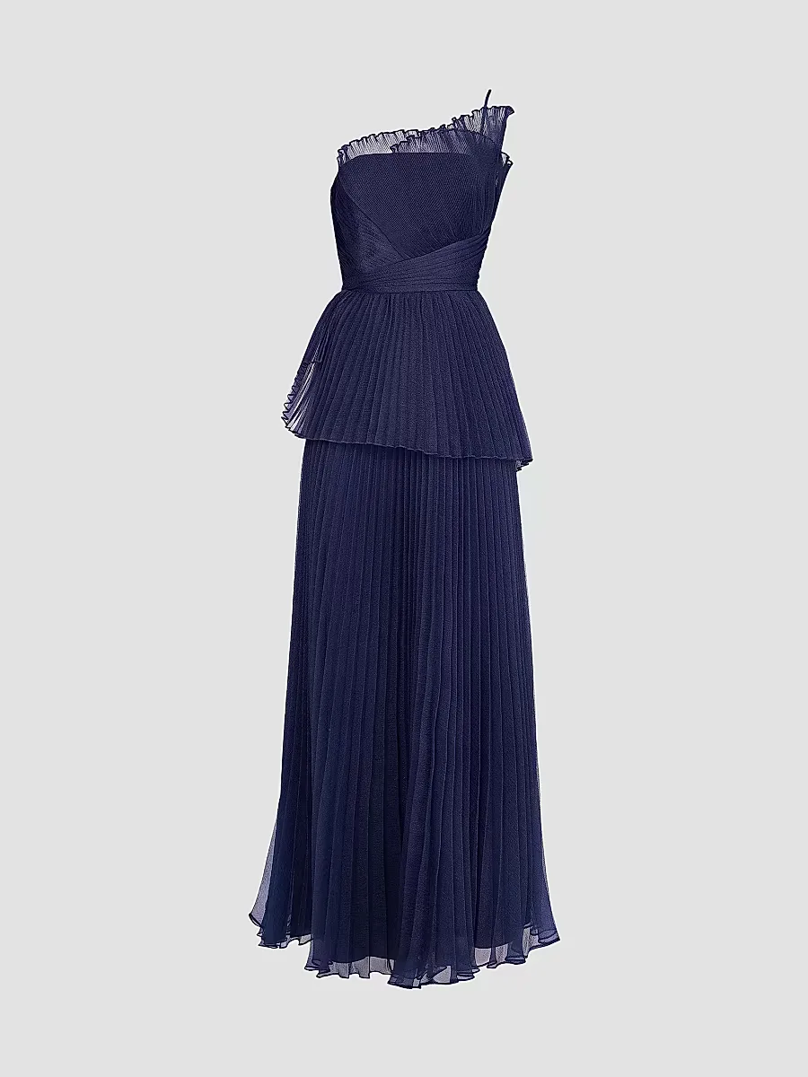 Delphine Pleated One-Shoulder Organza Gown
