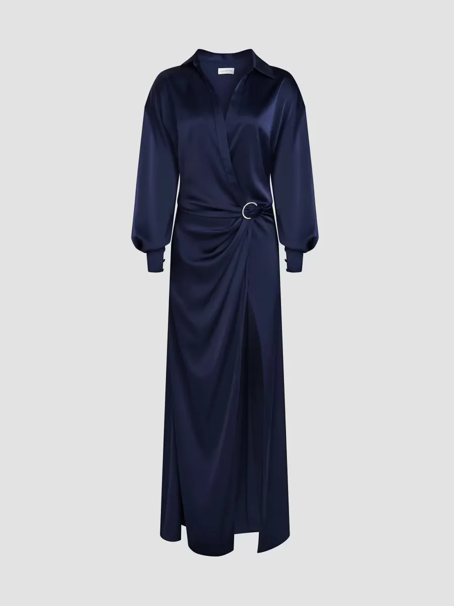 Ivon Charmeuse D-Loop Belt Gown by Halston