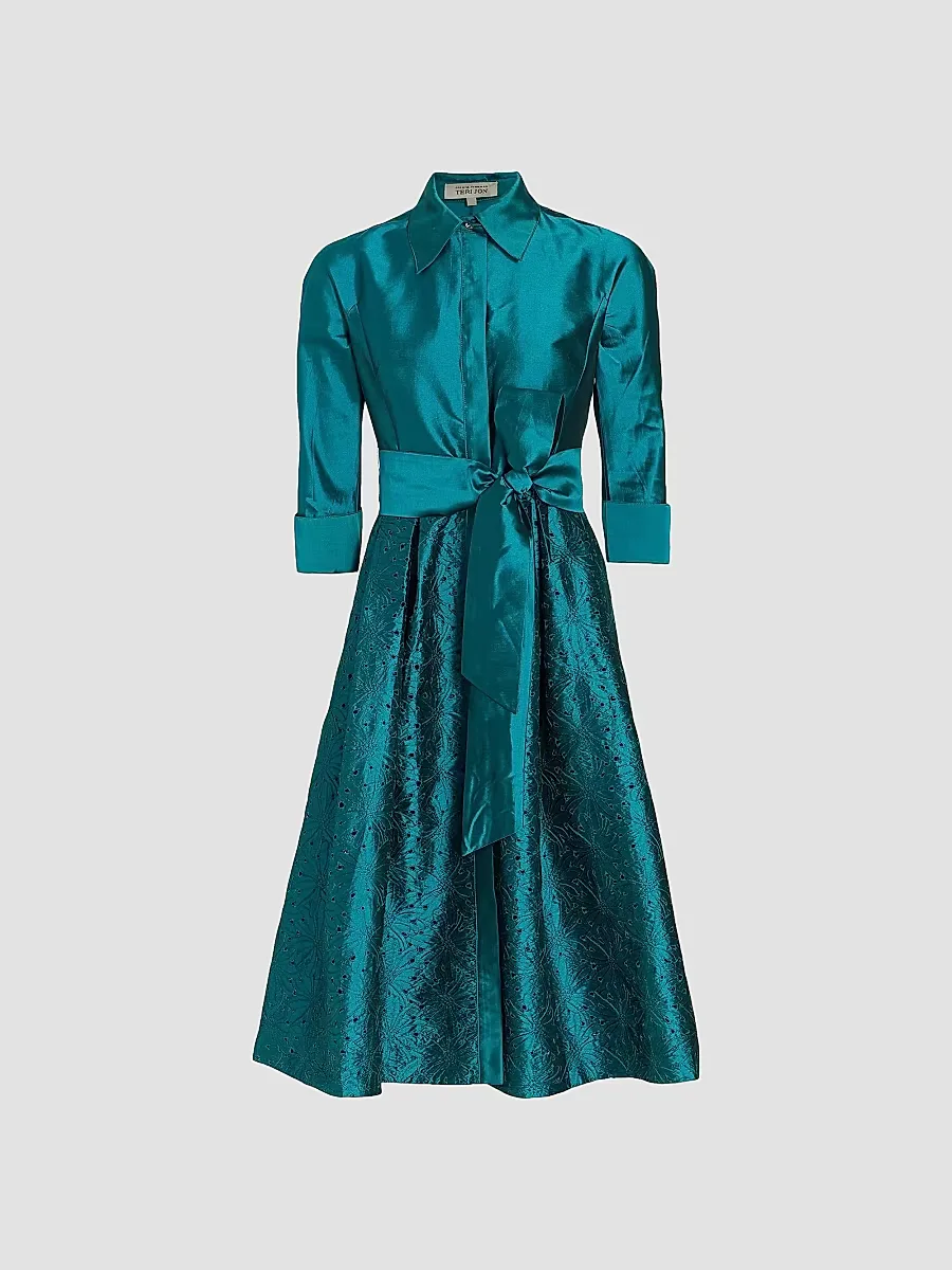 Teri Jon by Rickie Freeman Taffeta Laser Cut Shirtdress by Teri Jon