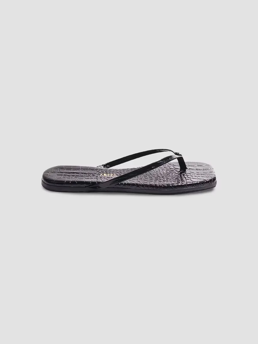 Croc-Embossed Leather Flat Sandals by TKEES