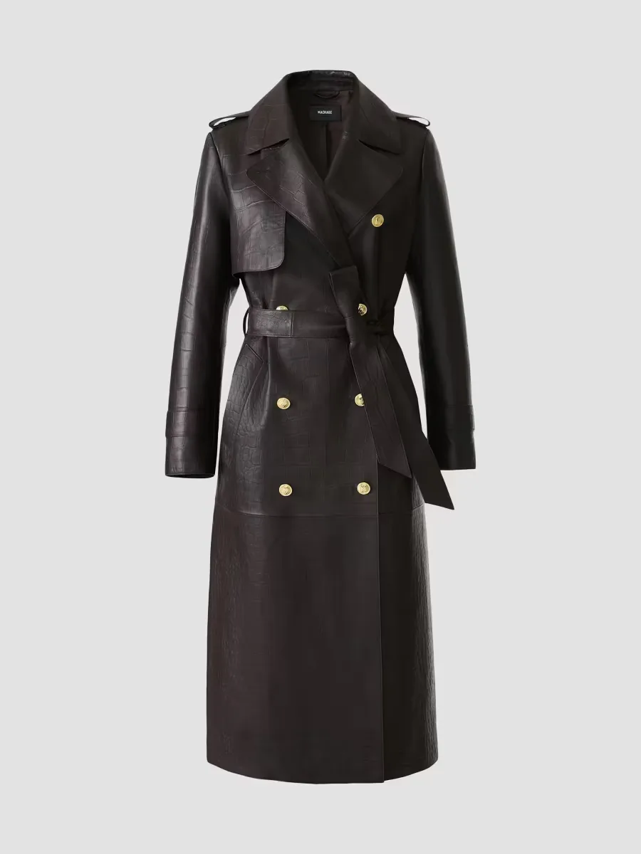 Gael Croc-Embossed Leather Double-Breasted Trench Coat by Mackage