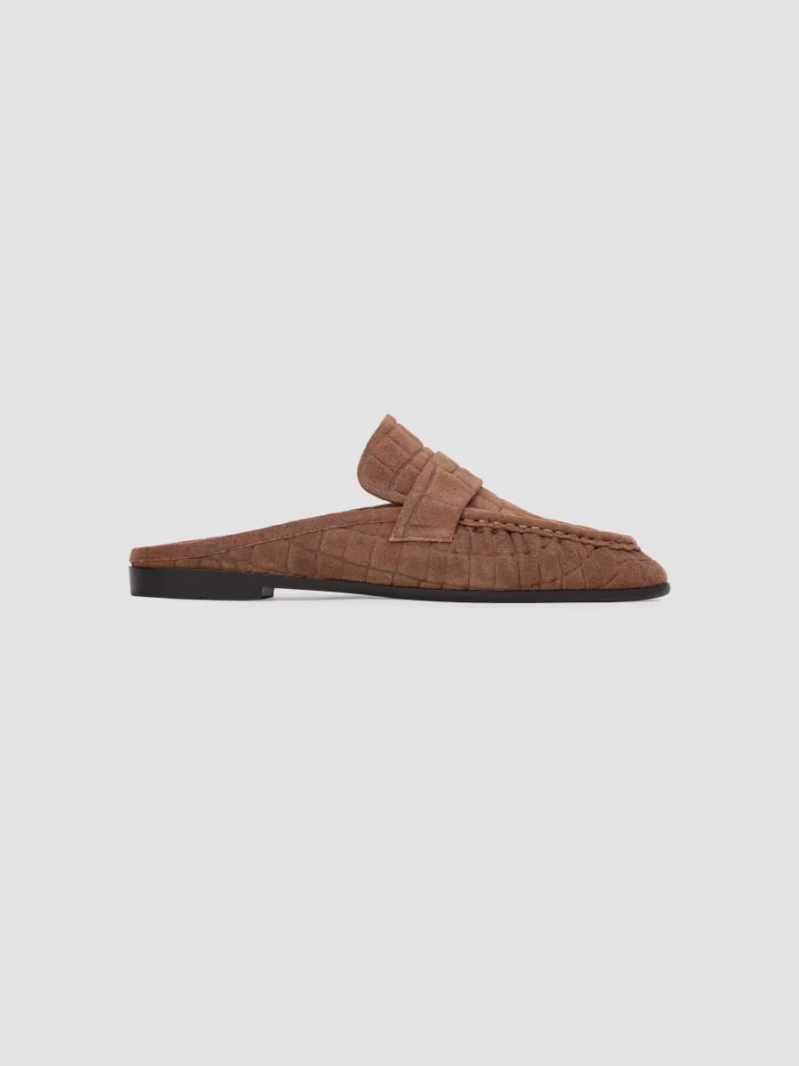 Gabby Croc Suede Loafer Mules by Black Suede Studio