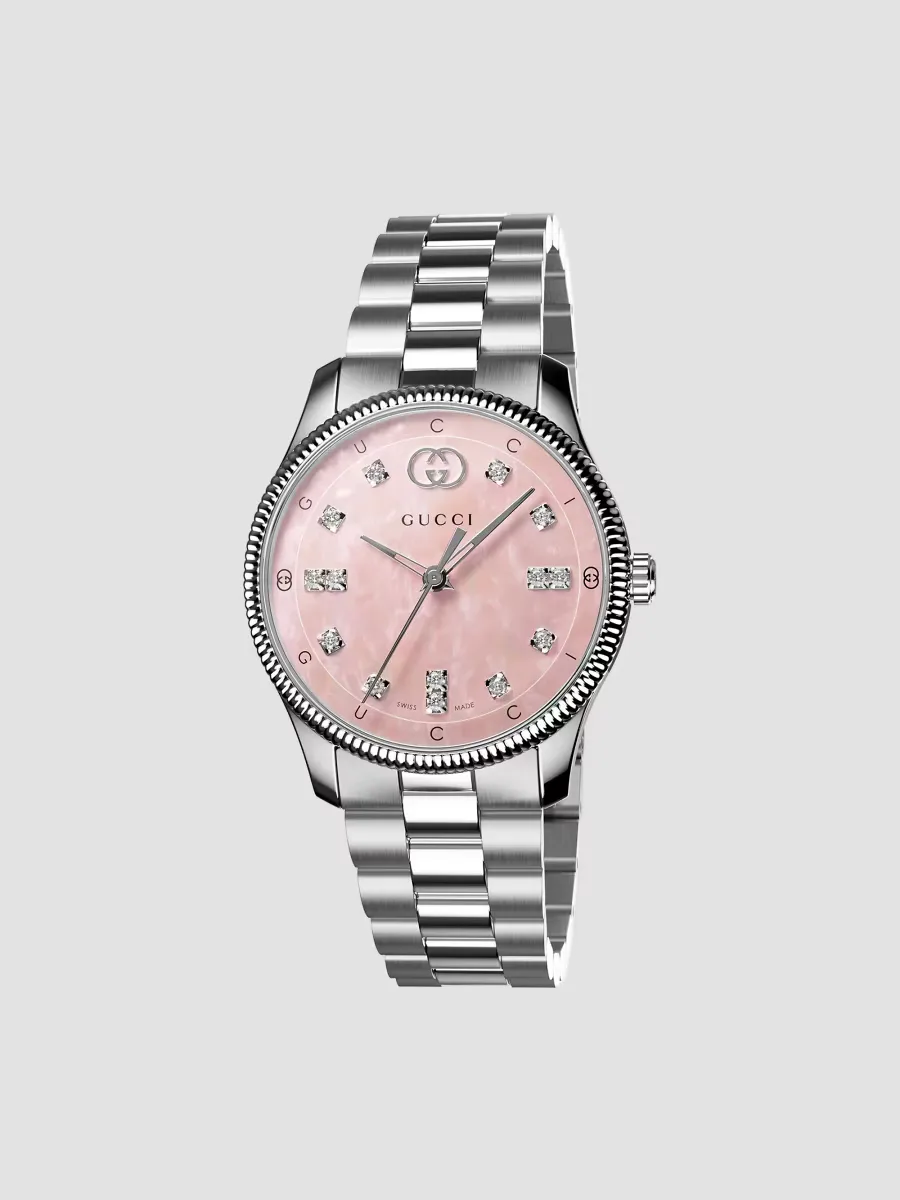 G-Timeless Stainless Steel, Pink Mother-Of-Pearl & 0.12 TCW Diamond Bracelet Watch/29MM by Gucci