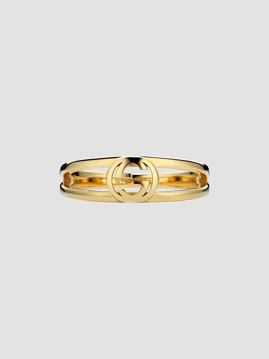 Gucci Interlocking 18K Yellow Gold Split-Shank Logo Ring by Gucci