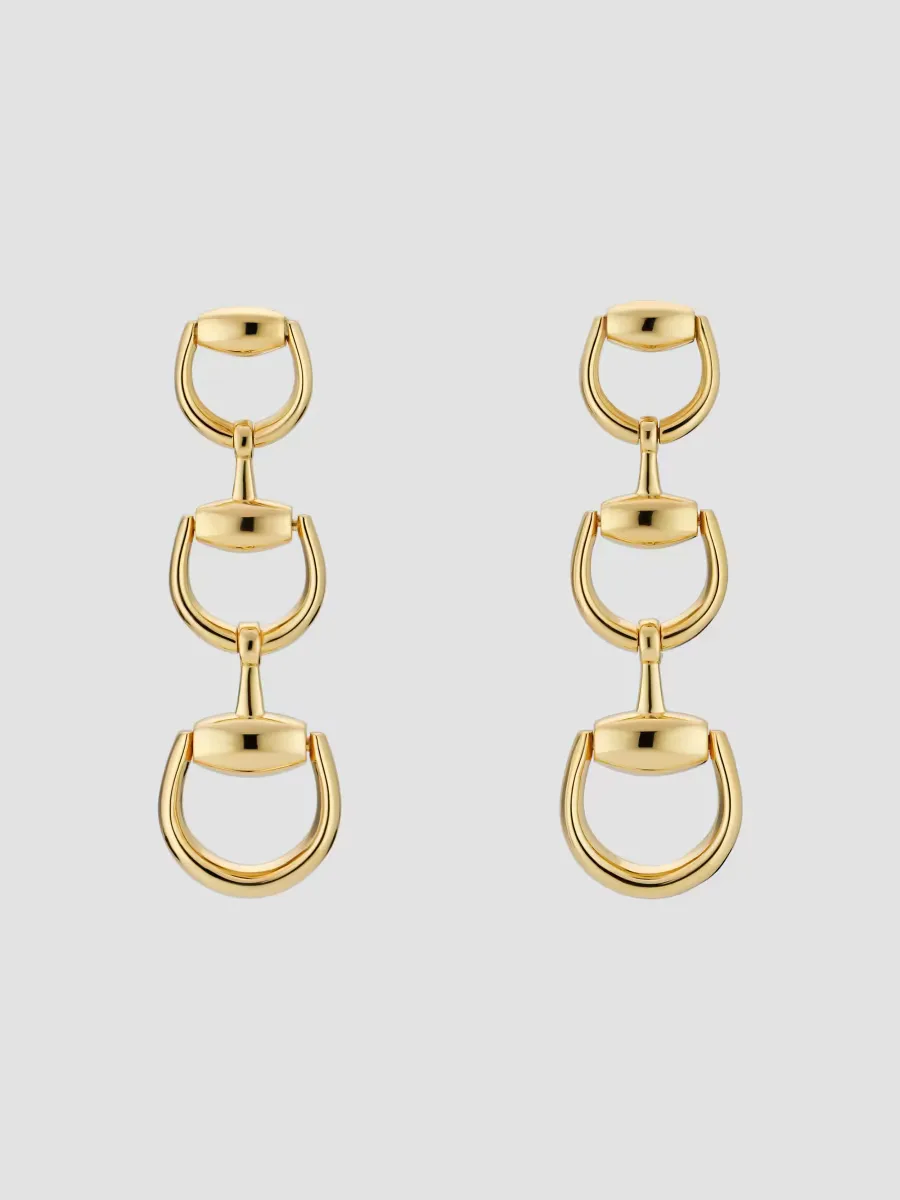 18K Yellow Gold Horsebit Triple-Drop Earrings by Gucci