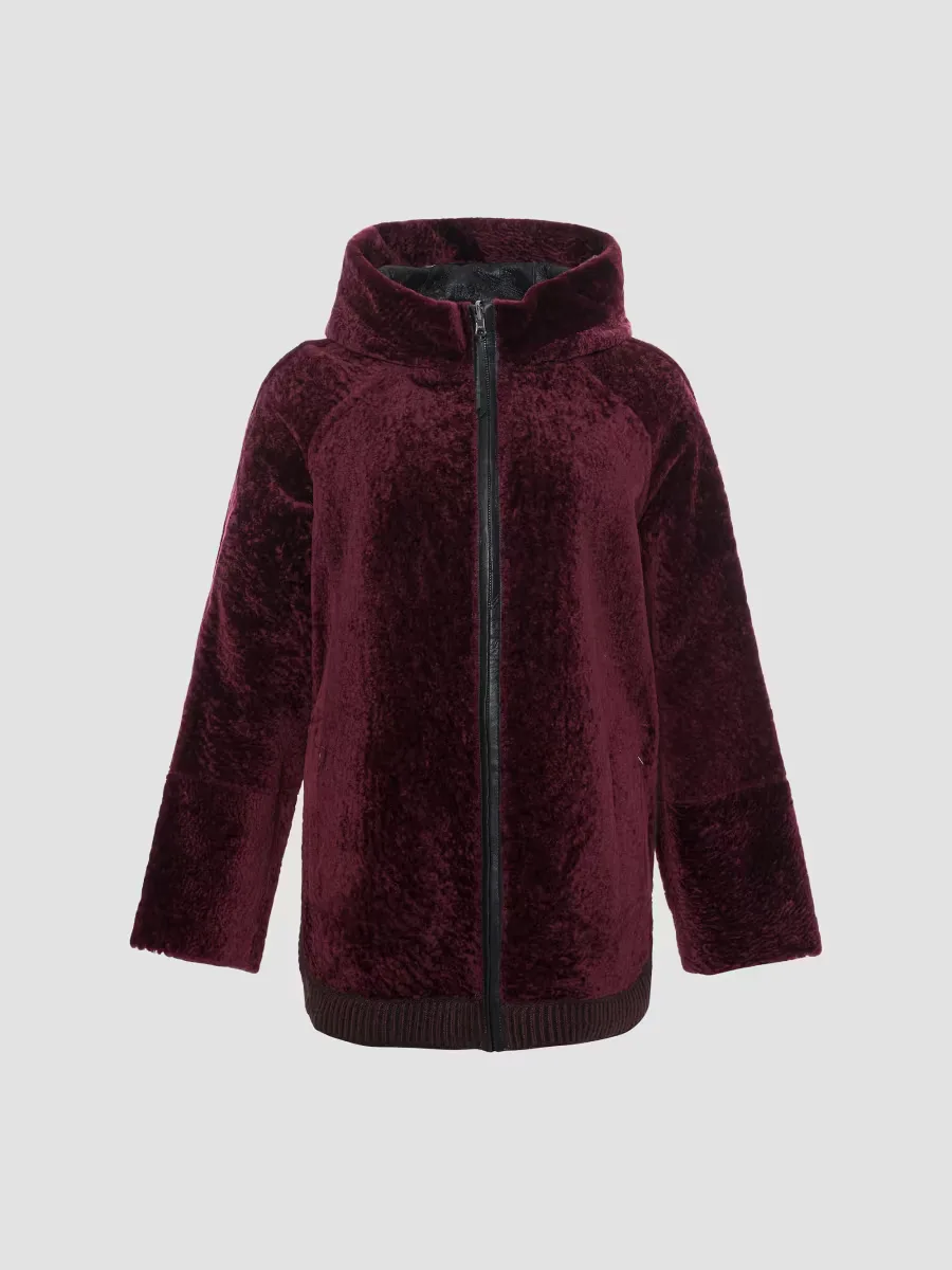 Reversible Textured Shearling Lamb Zip Parka with Ribbed Hem by Gorski