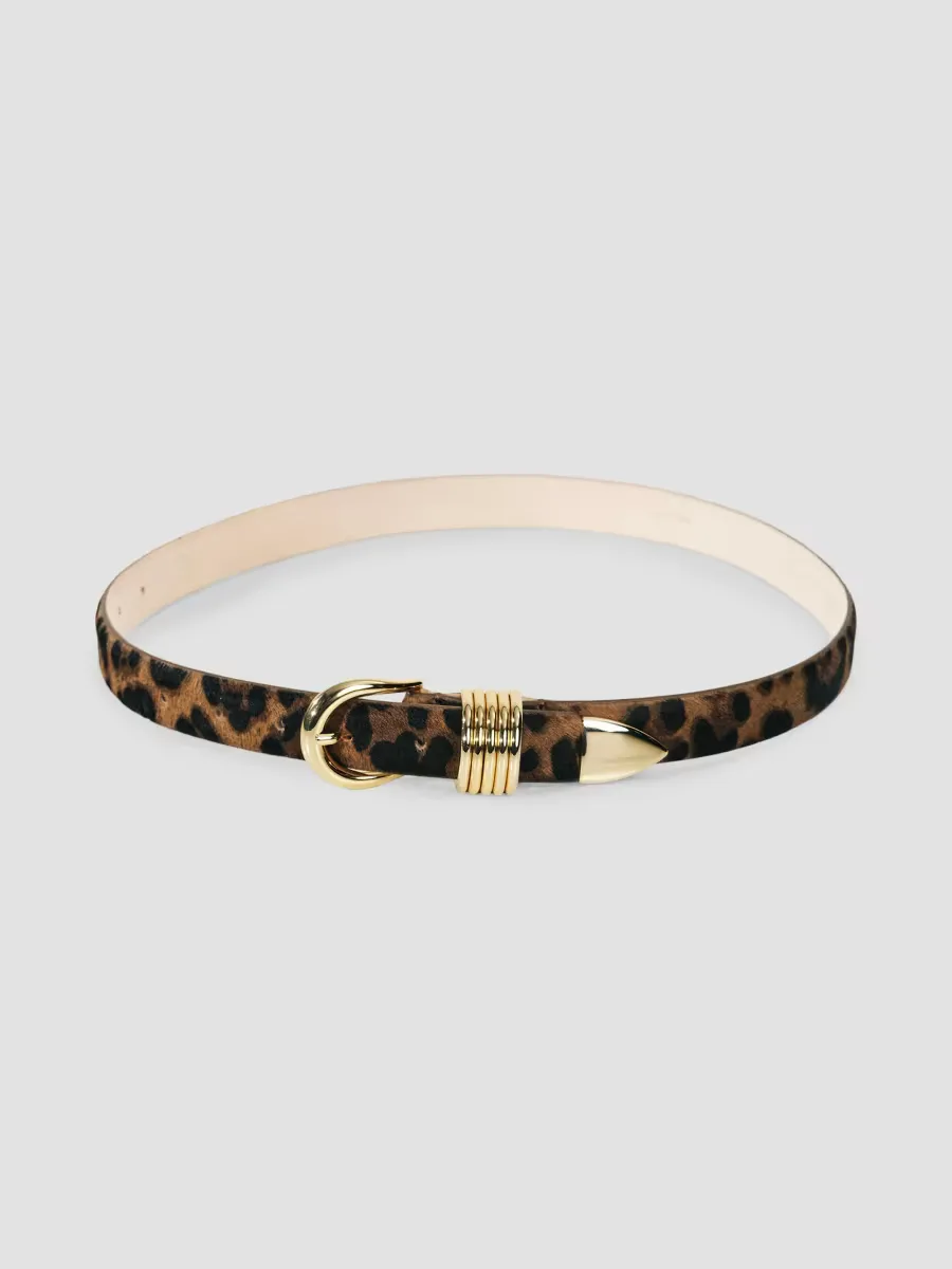 Hollyhock Animal-Printed Pony Hair Belt