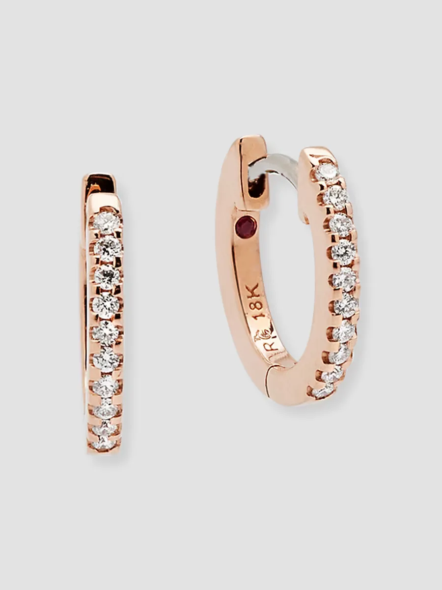 18K Rose Gold & 0.09 TCW Diamond Micro Hoop Earrings by Roberto Coin