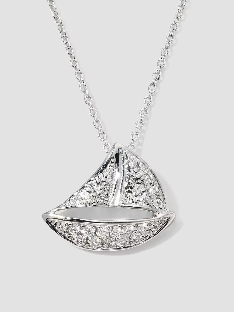 18K White Gold & 0.14 TCW Diamond Sailboat Pendant Necklace by Roberto Coin
