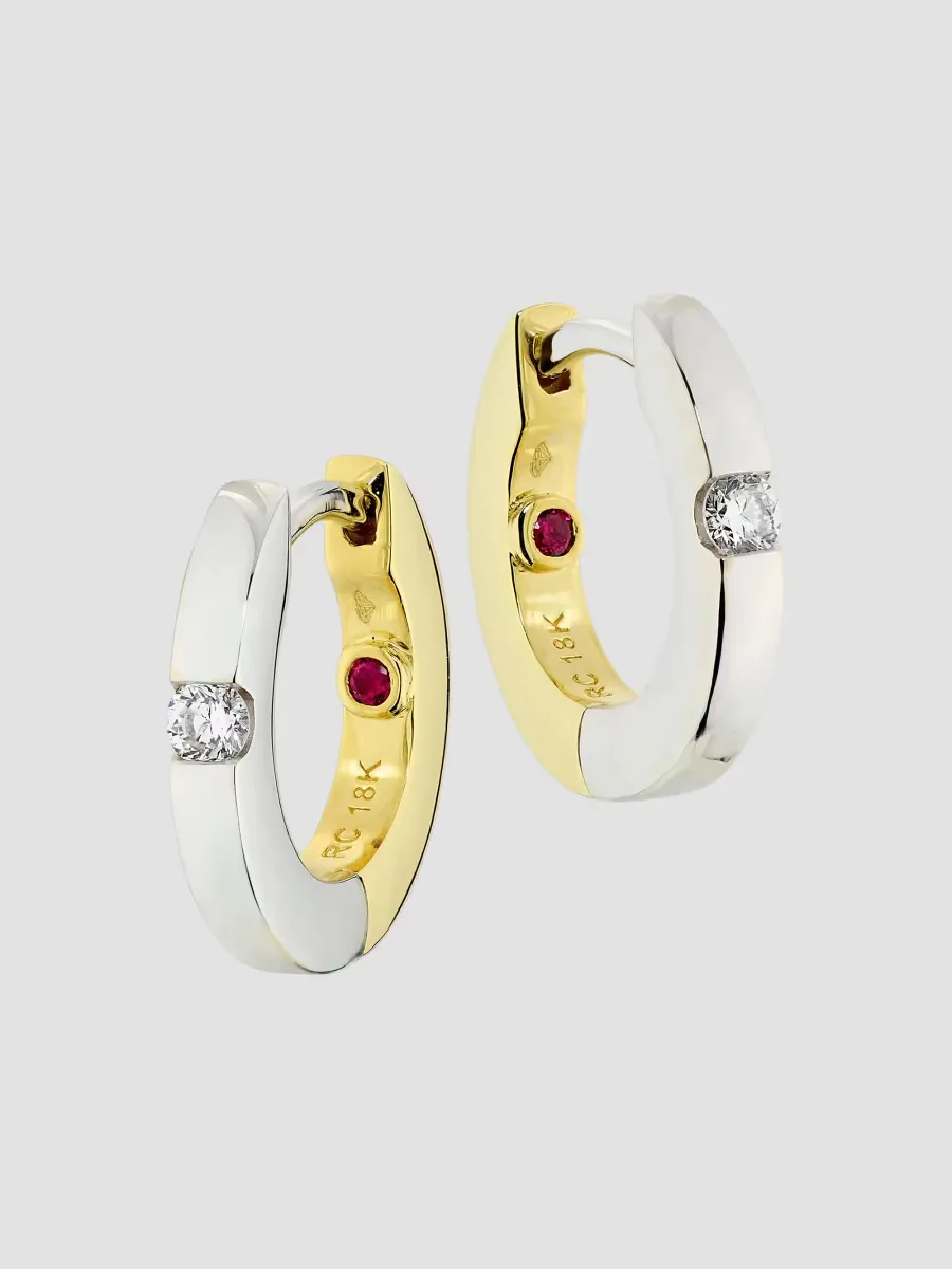 Tiny Treasures Two-Tone 18K Gold & 0.08 TCW Diamond Huggie Earrings by Roberto Coin