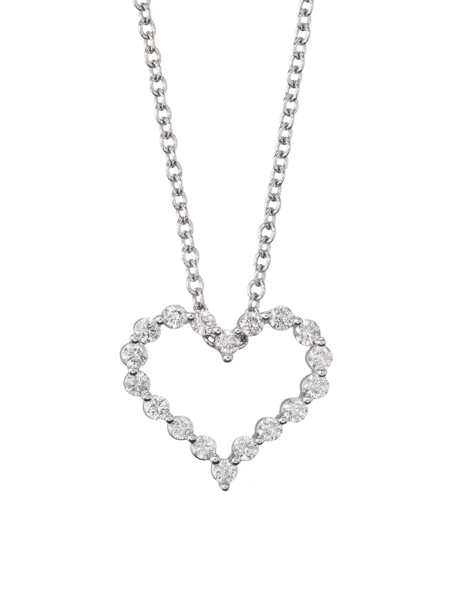 14K White Gold & 0.5 TCW Diamond Open Heart Pendant Necklace by Saks Fifth Avenue