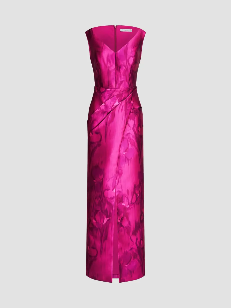Astrid Floral Satin Column Gown by Kay Unger