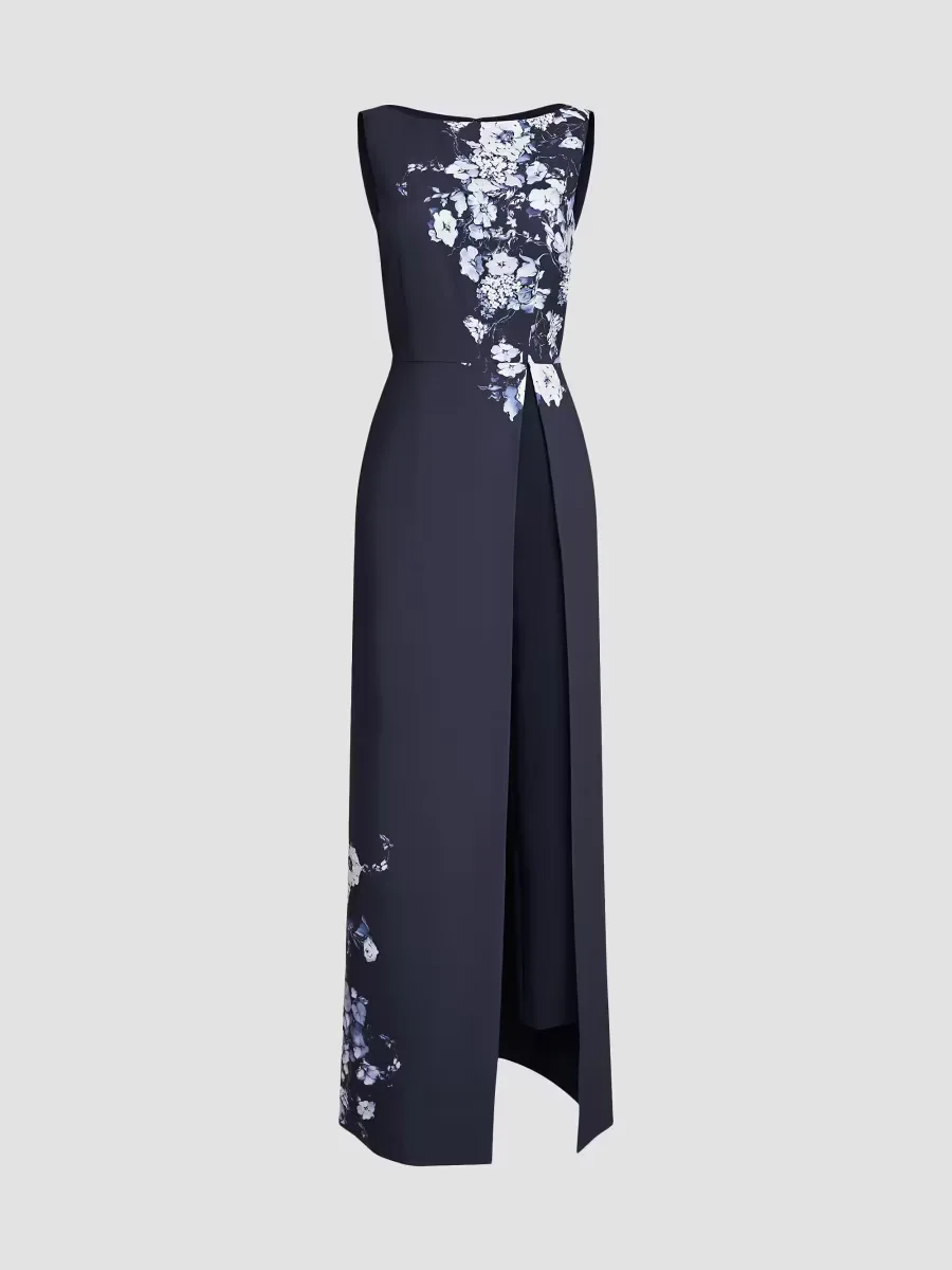 Esti Walk-Thru Floral Stretch-Crepe Jumpsuit by Kay Unger