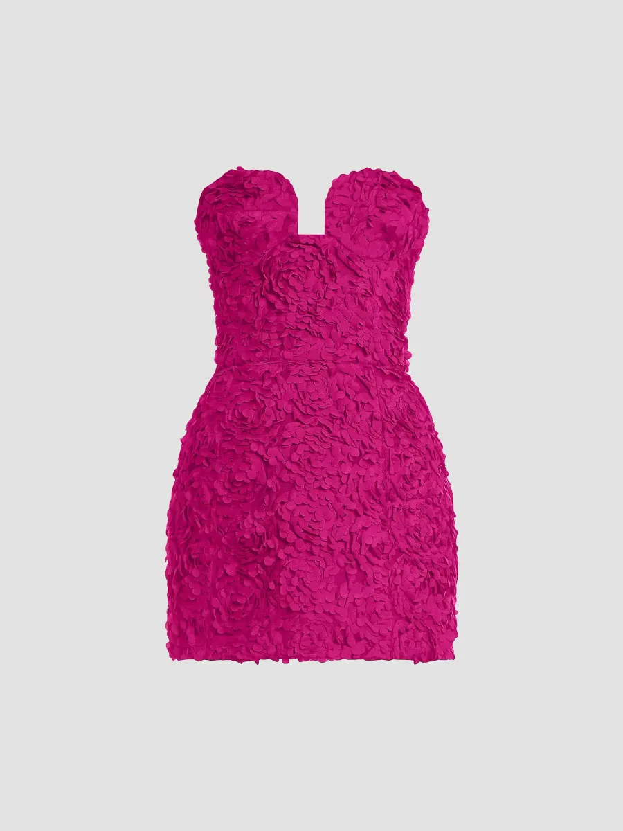 Strapless 3D Floral Minidress by BCBGMAXAZRIA
