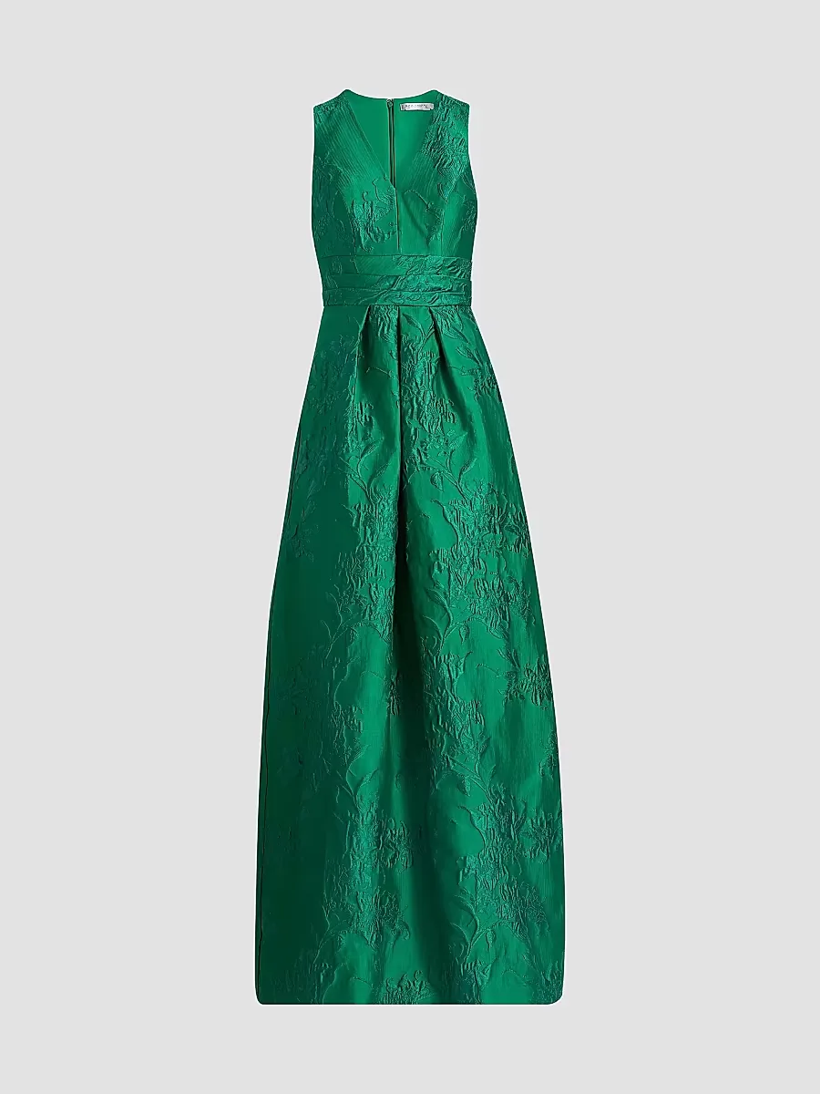 Mariah Textured Floral Jacquard A-Line Gown by Kay Unger