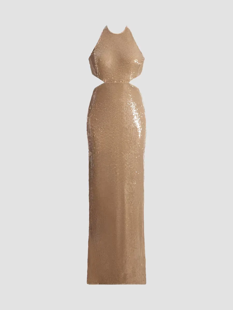 Sequined Cut-Out Halter Gown by BCBGMAXAZRIA