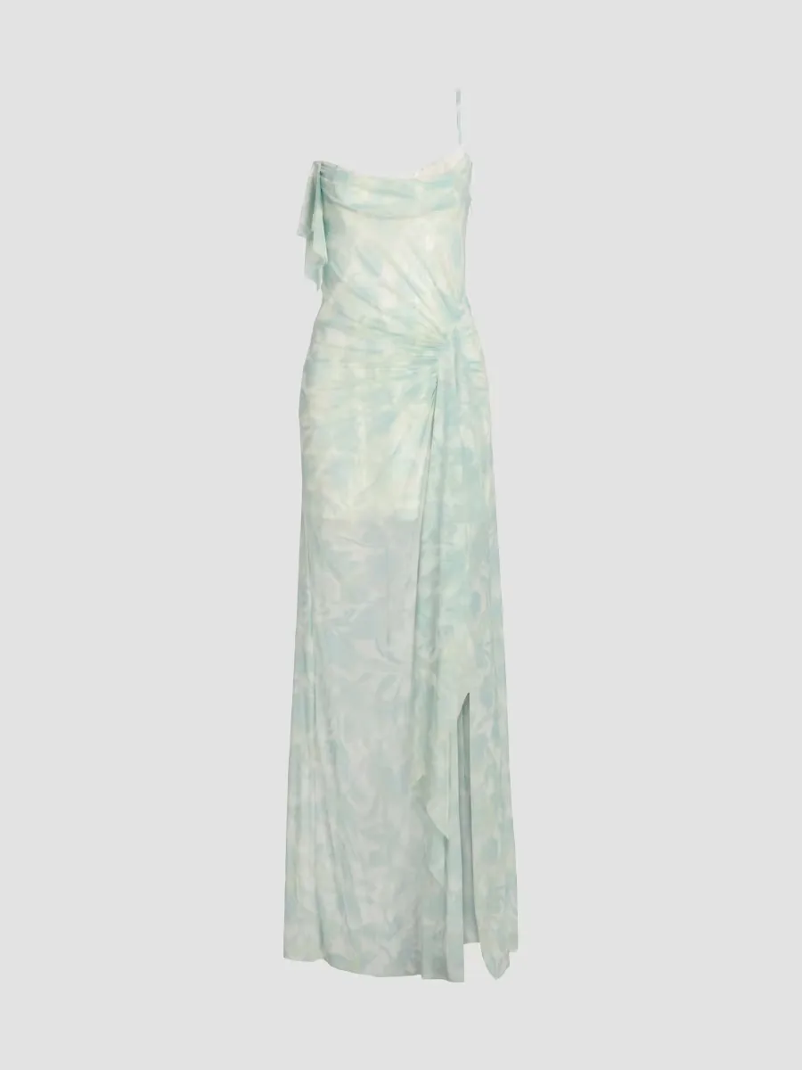 Mesh Sequin One-Shoulder Floral Gown by BCBGMAXAZRIA