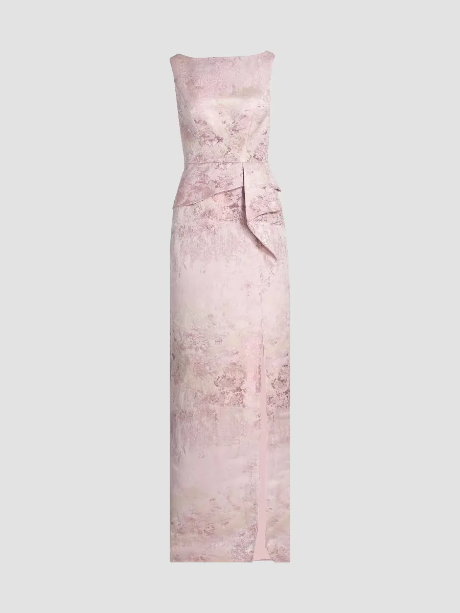 Luciana Metallic Monet Jacquard Column Gown by Kay Unger